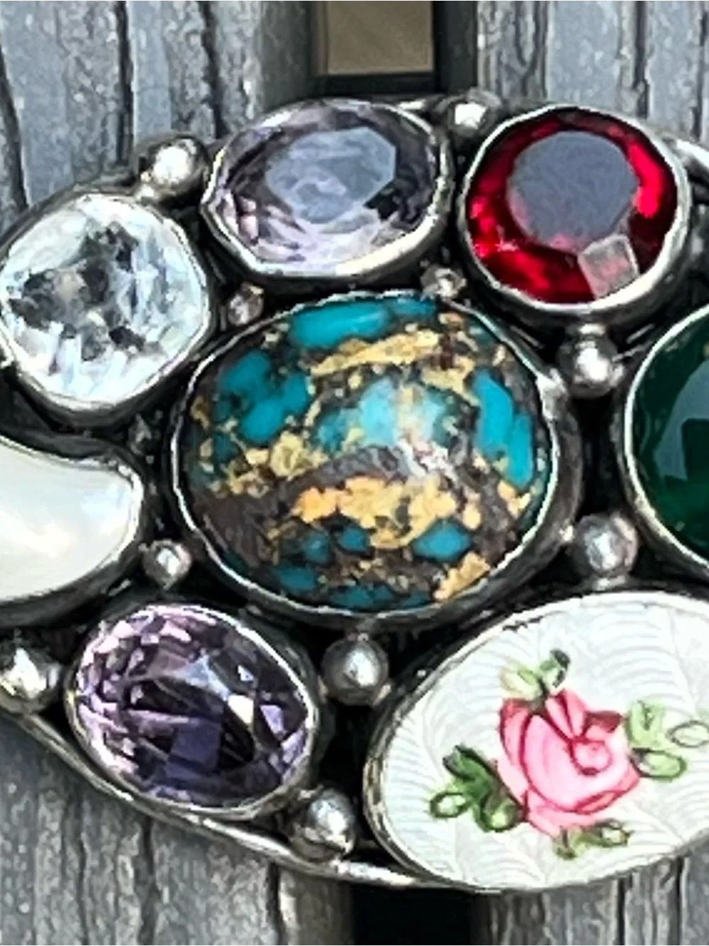 Multistone Silver Ring with Turquoise, Red & Purple Accents